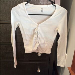 Me to We White Button-Down cropped Ribbed Top